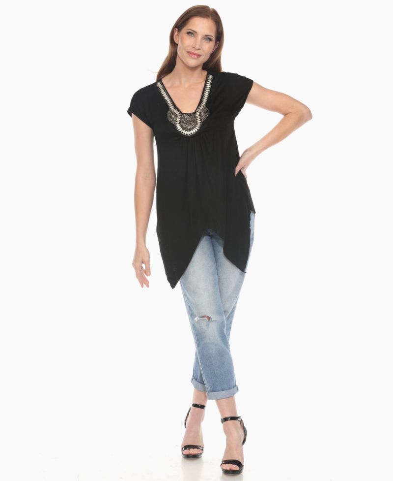 Women's Beaded Angled Hem Knit Top