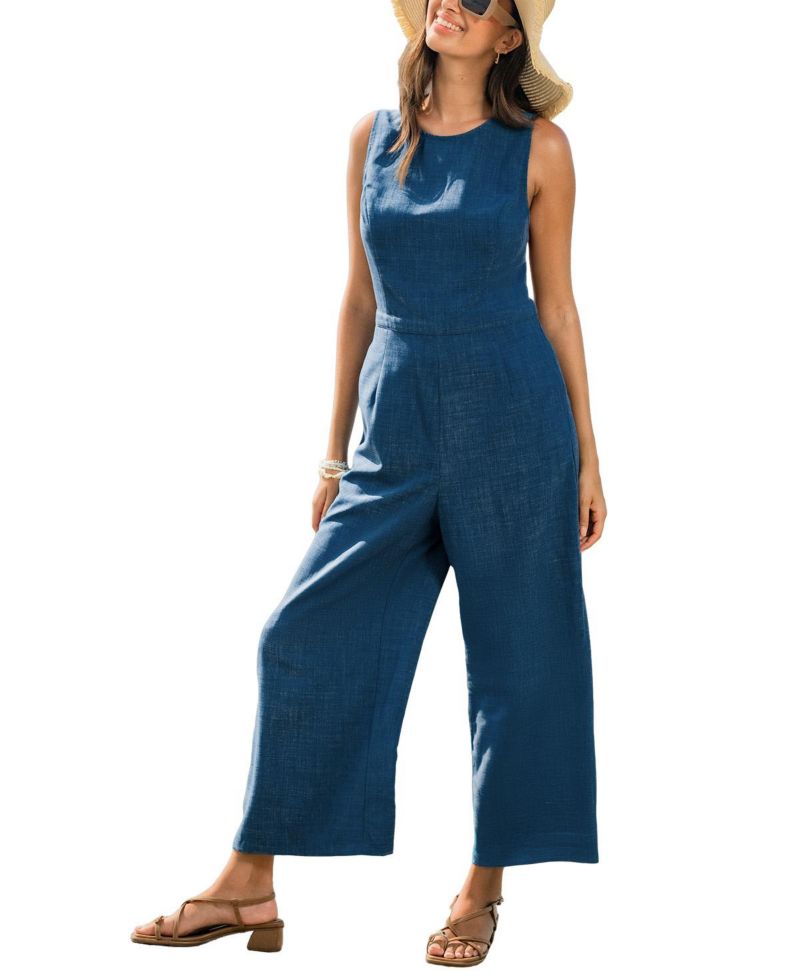 Women's Crew Neck Zip-Front Unlined Jumpsuit