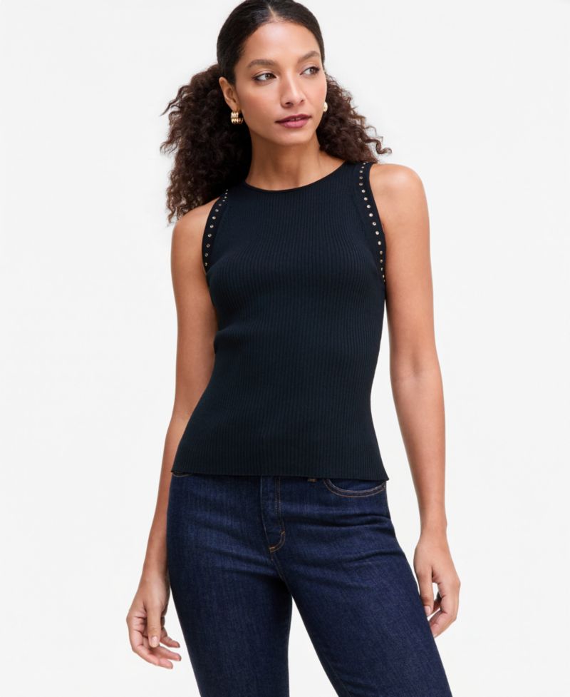 Women's Studded Ribbed-Knit Boat-Neck Tank