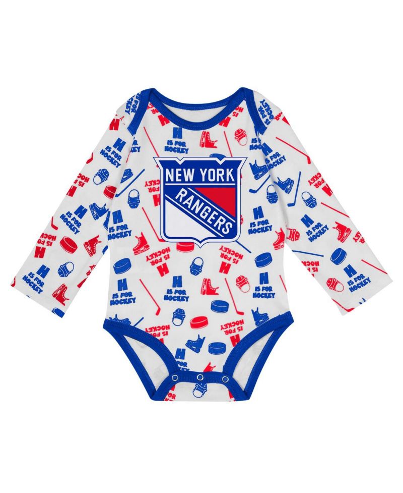 Baby Boys and Girls White New York Rangers Quick Learner Long Sleeve Bodysuit