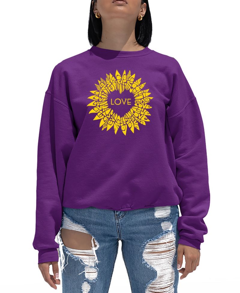 Women's Sunflower Love Word Art Crewneck Sweatshirt