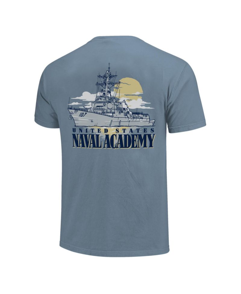 Men's and Women's Blue Navy Midshipmen Hyper Local Naval Ship Sunset T-Shirt