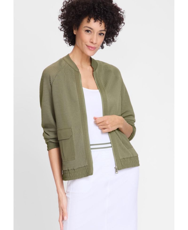 Women's Mixed Media Zip Front Bomber Jacket