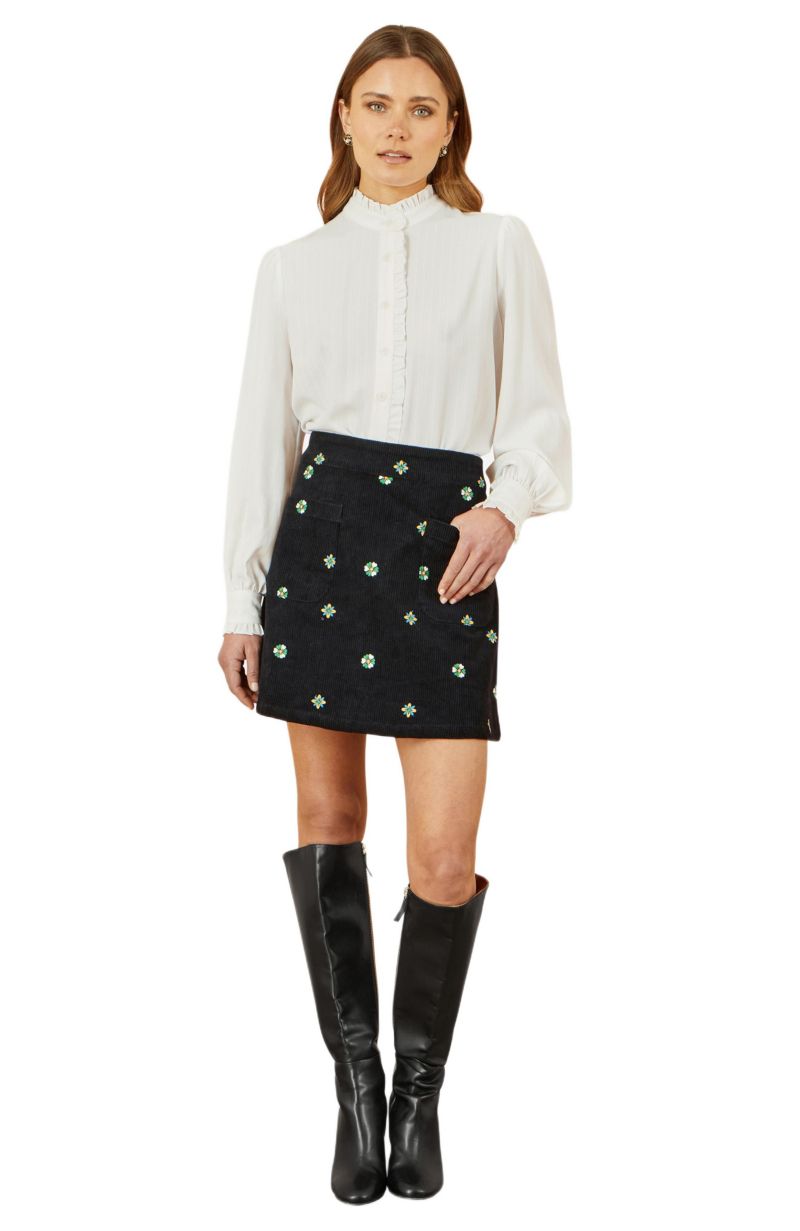 Women's Flower Embroidered Cord Mini Skirt