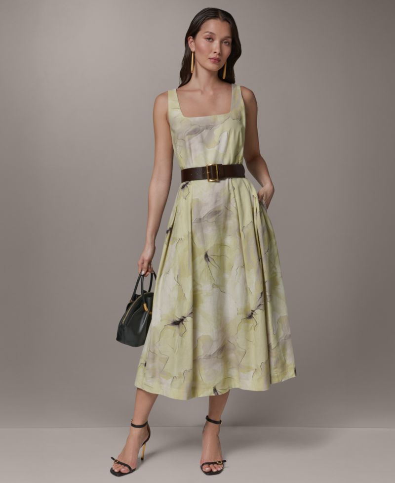 Women's Printed Square Neck Midi Dress
