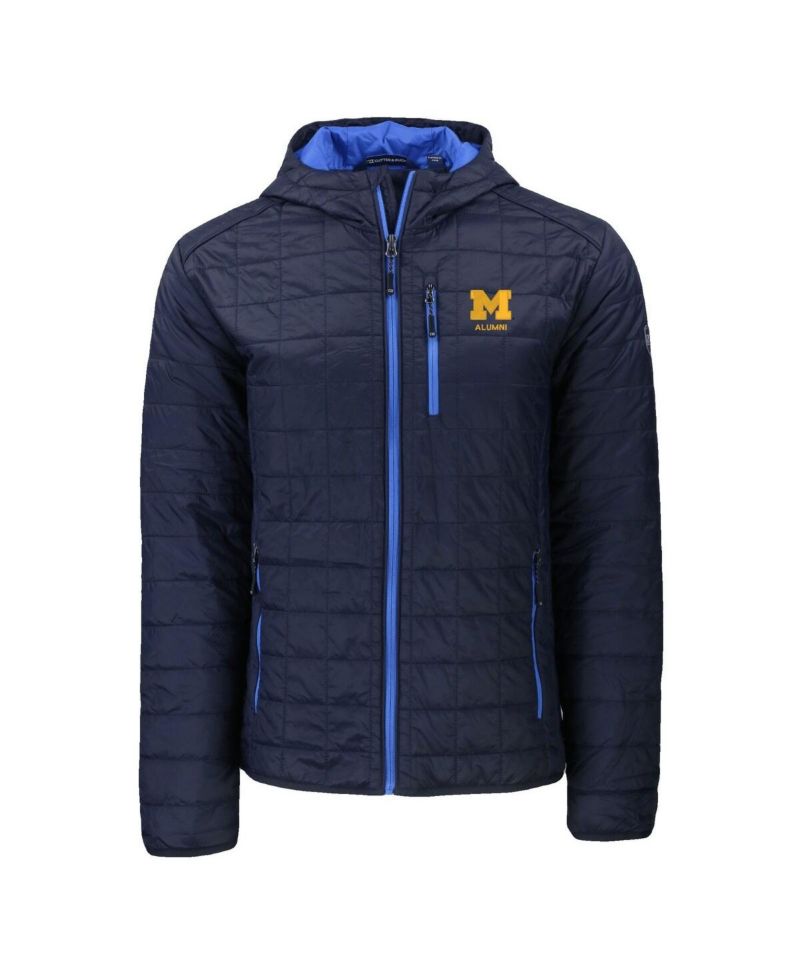 Men's Cutter & Buck Navy Michigan Wolverines Rainier Eco PrimaLoft Hooded Full-Zip Jacket