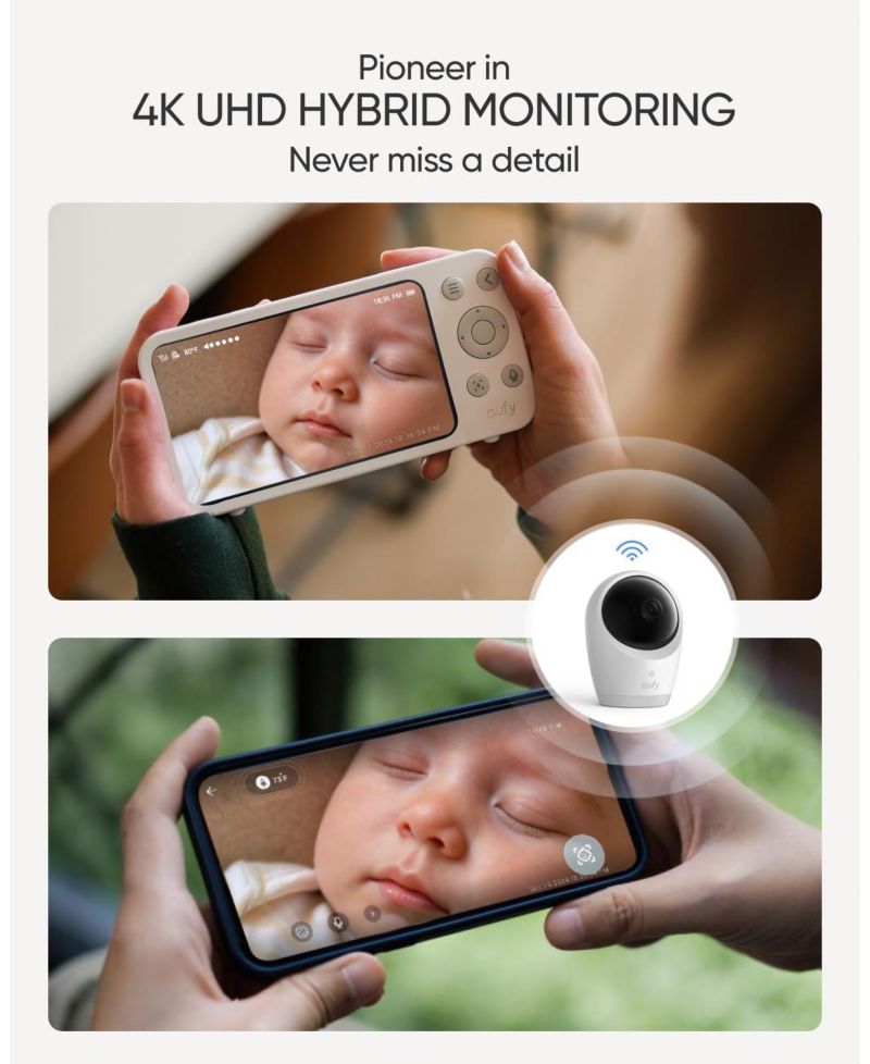 Baby Monitor E21 with 2 4K UHD Cameras, 5'' 720p Display, 8× Zoom, Portable Camera with Built-in Battery