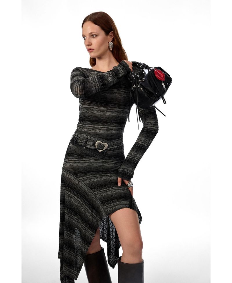 Women's asymmetric knit midi dress