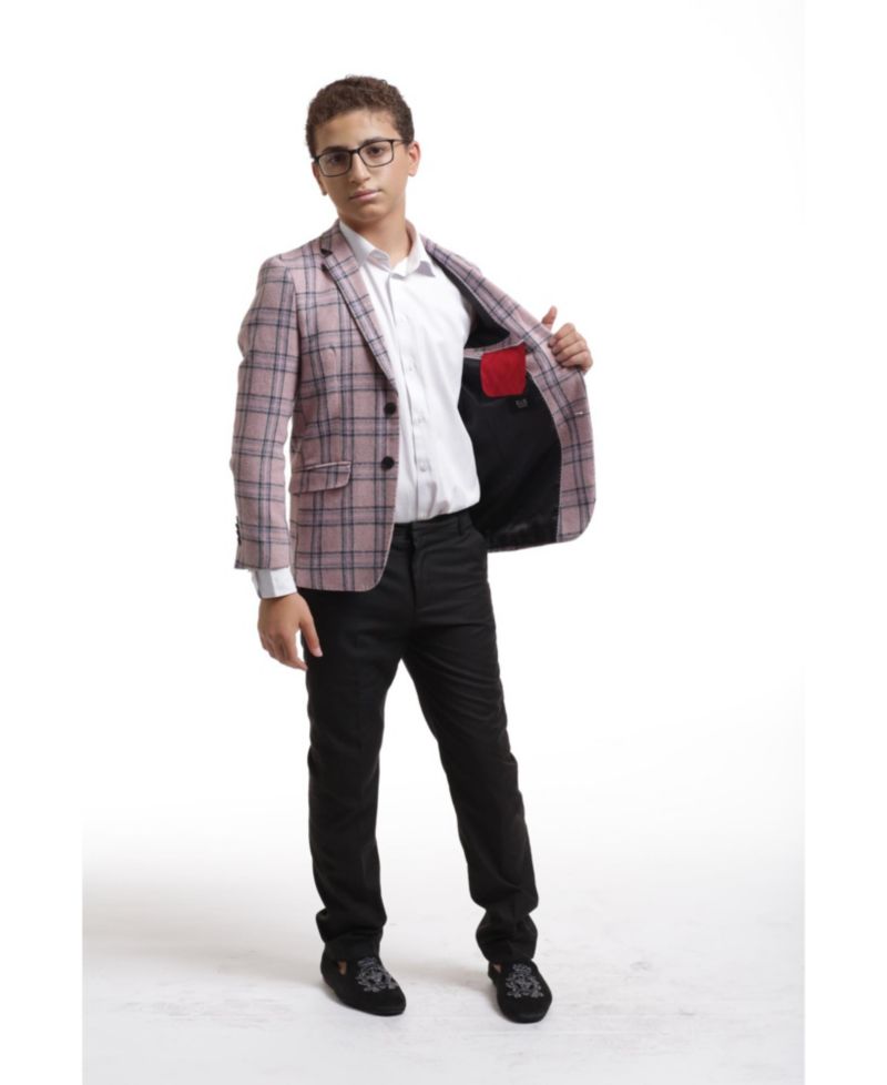 Boys Pink Slim Fit Plaid Jacket