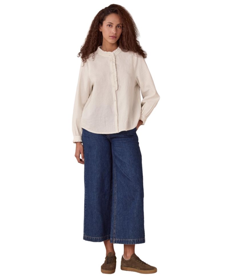 Women's Textured Cotton Shirt With Frill Collar