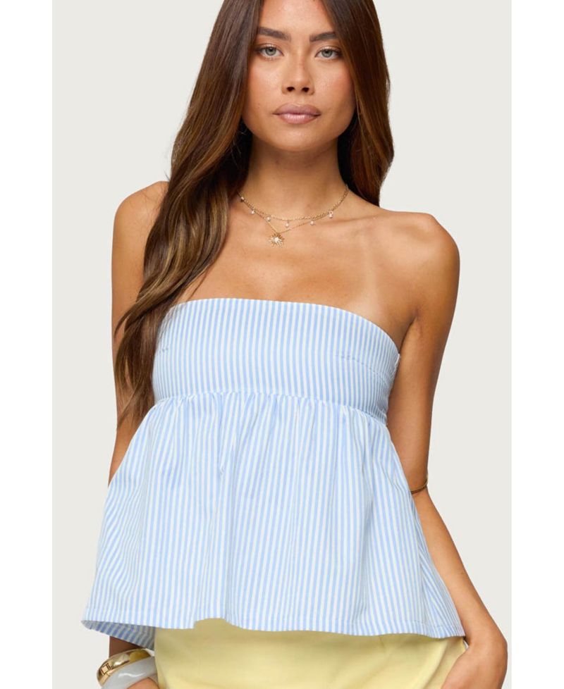 Womens Maddie Strapless Striped Babydoll Top