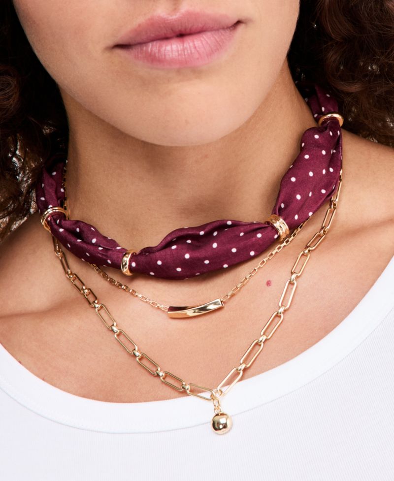 Polka Dot Layered Scarf Three-Row Necklace Set