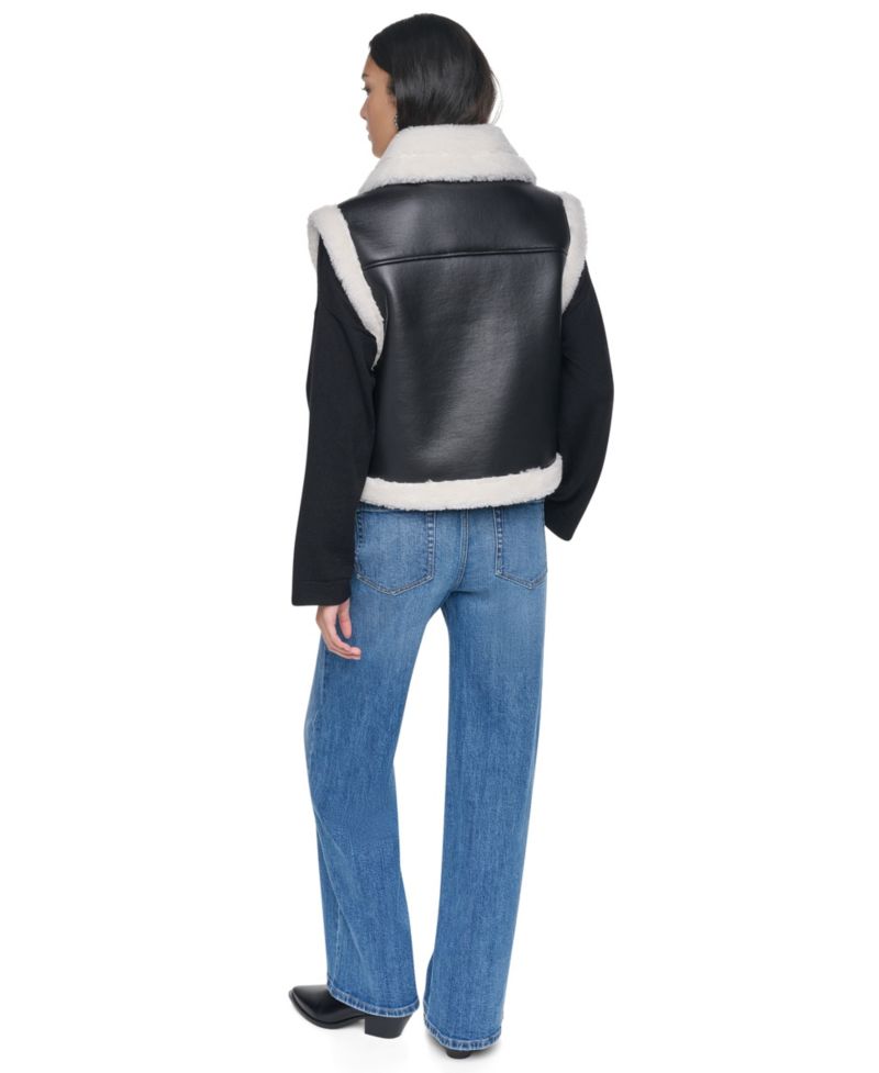 Women's Moto Faux Shearling Trim Vest