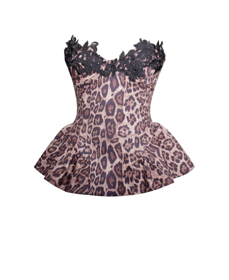 Women's Qiara Cheetah Print Peplum Top with Lace Trim