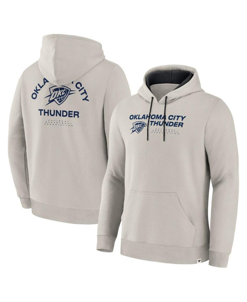 Men's Cream Oklahoma City Thunder Crossover Collection Blocked Shot Premium Pullover Hoodie