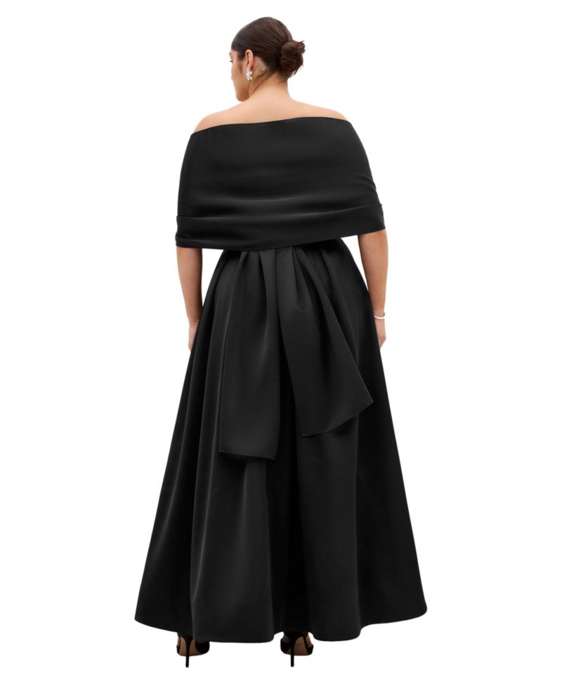 Plus Size Duchess A-Line Straight Neck Satin Gown with Shawl