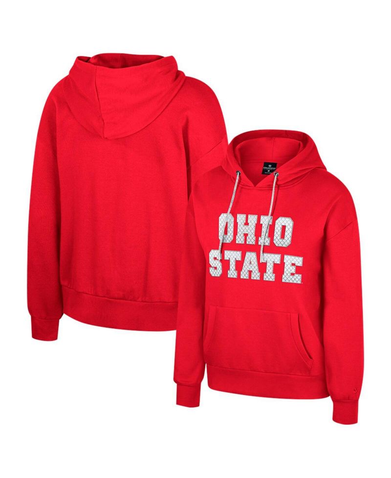 Women's Scarlet Ohio State Buckeyes Reflection Rhinestone Drawcord Pullover Hoodie