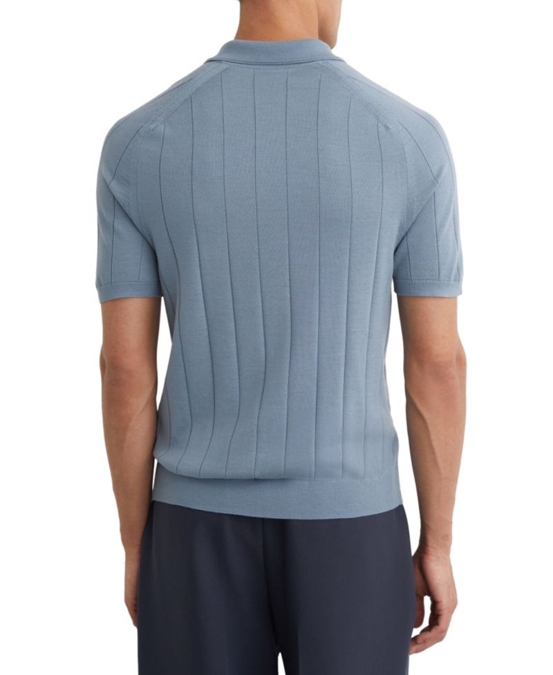 Men's Chelmsford Open Collar Wide Rib Merino Wool Jumper Polo Shirt