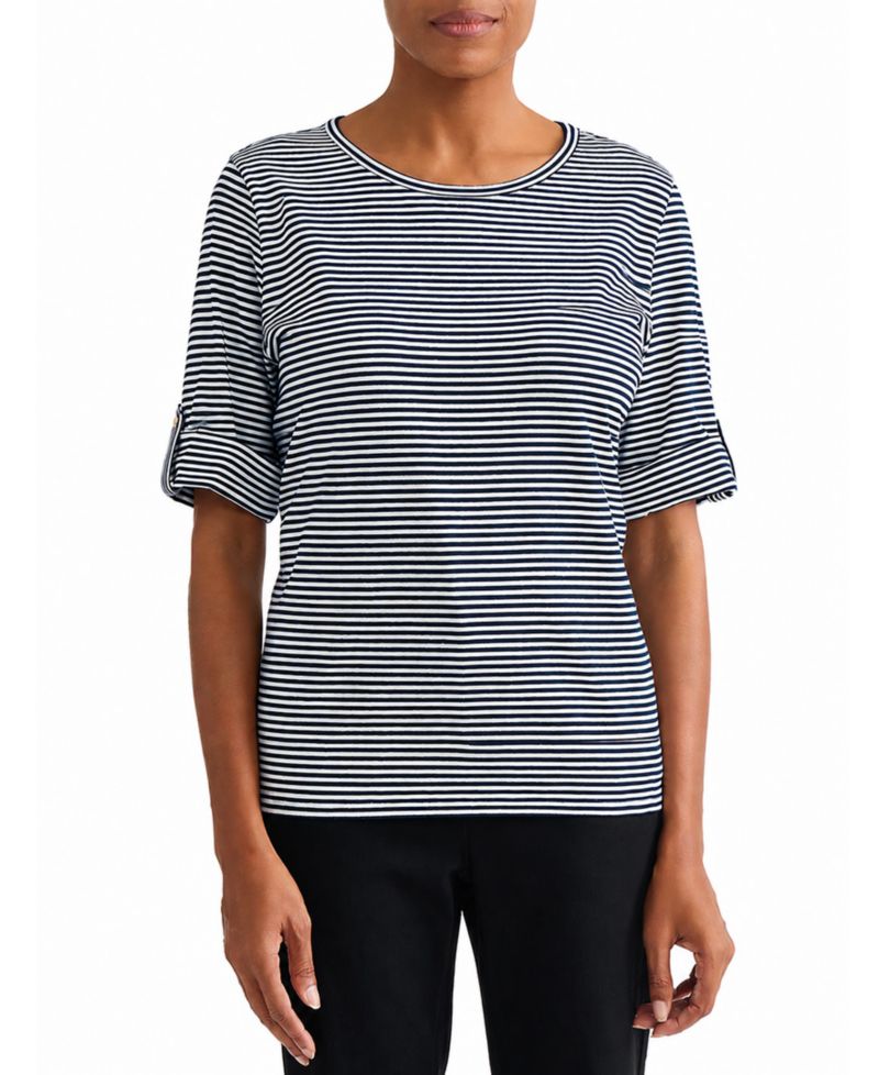 Women's Striped Elbow-Length Roll-Cuff T-Shirt