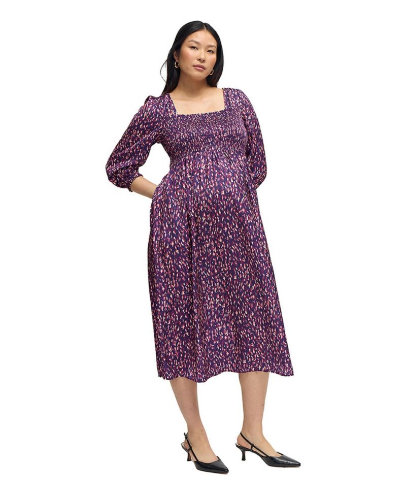 Women's Smocked Sateen Nursing Midi Dress