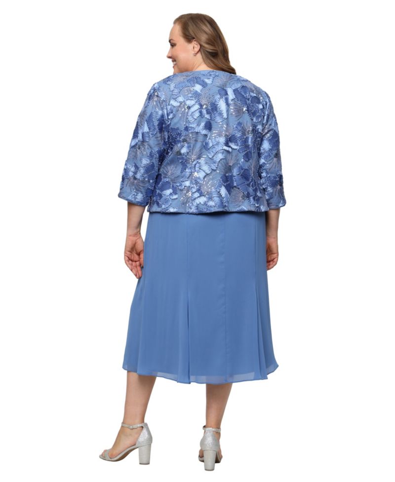 Plus Size Scoop Neck Dress and Soutache Open Jacket, 2-Piece Set