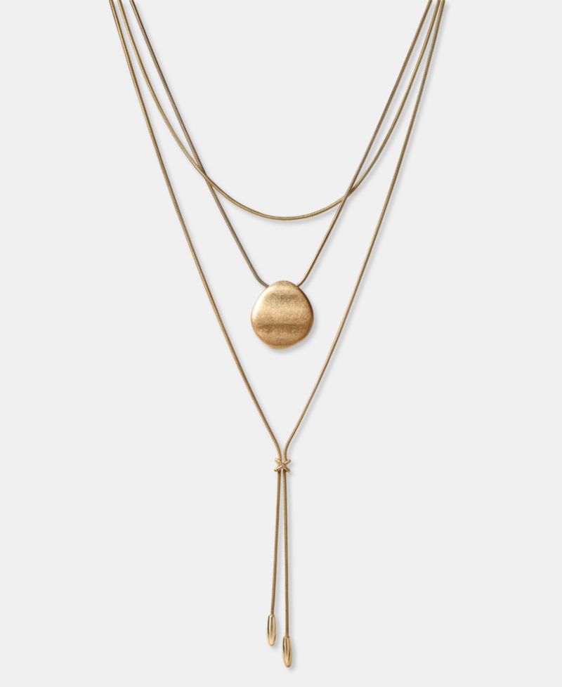 Disc & Tassel Layered Lariat Necklace, 18" + 3" extender