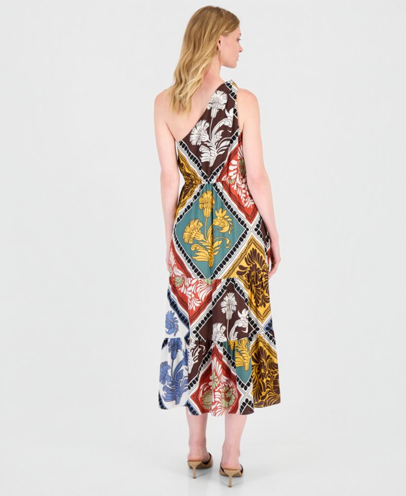 Women's Printed Tiered One-Shoulder Maxi Dress
