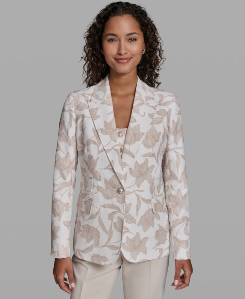 Women's 3 Pocket Floral Printed Notch Lapel Blazer