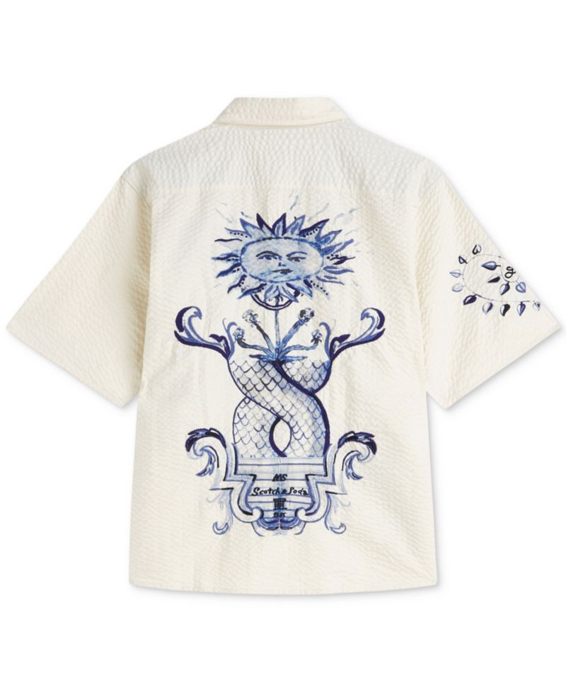 Men's Delfts Blauw Artwork Camp Collar Shirt