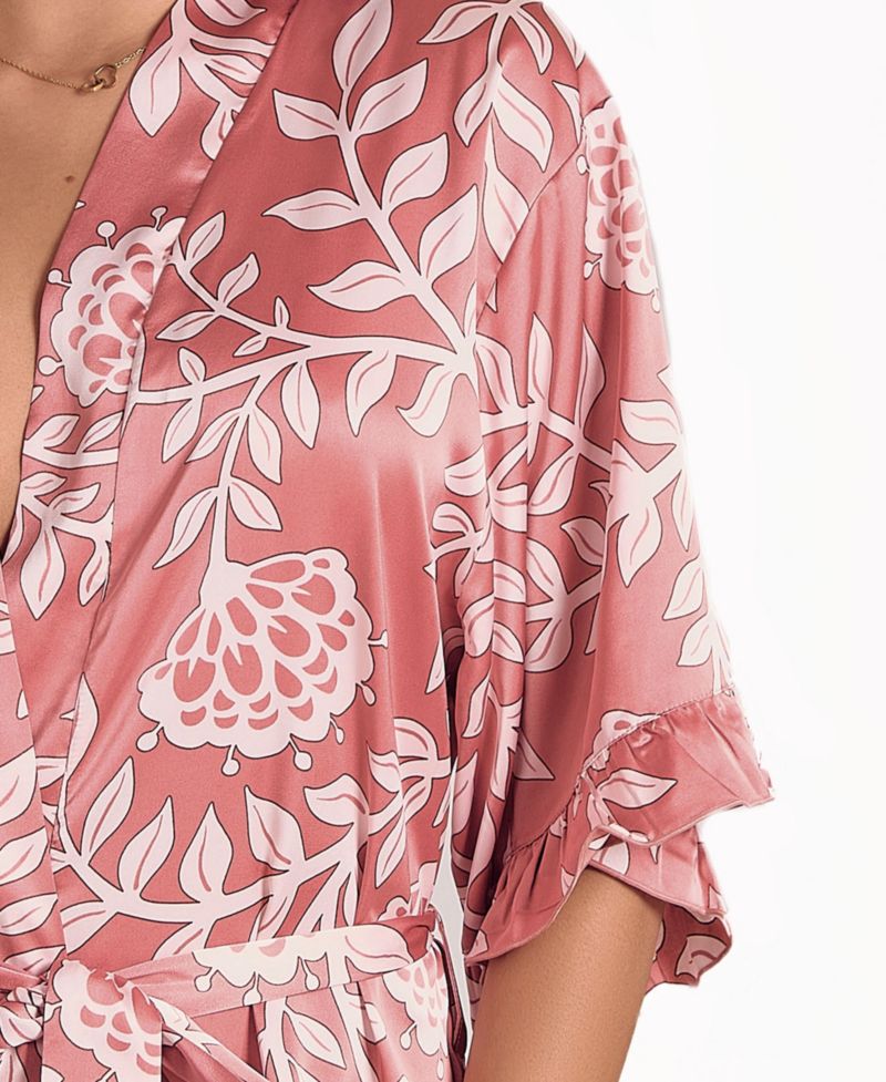 Women's Floral Stretch Woven Long-Sleeve Robe