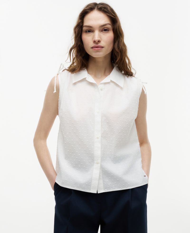 Women's Clip-Dot Tie Detail Top
