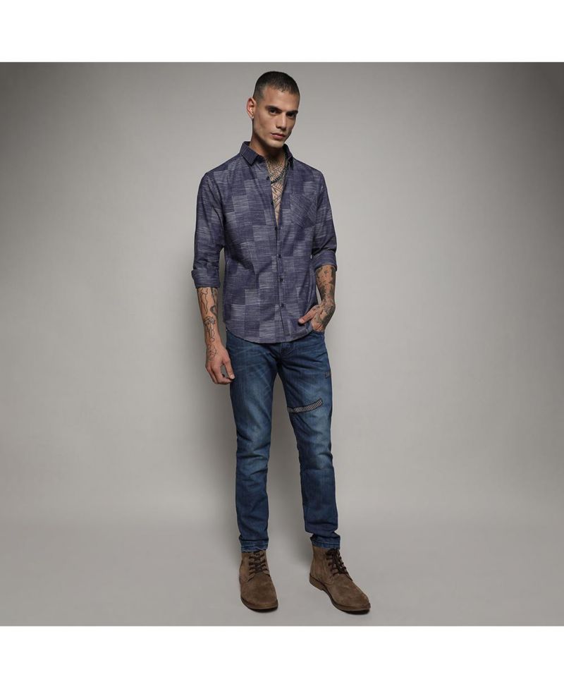 Men's Steel Blue Heathered Denim Check Shirt