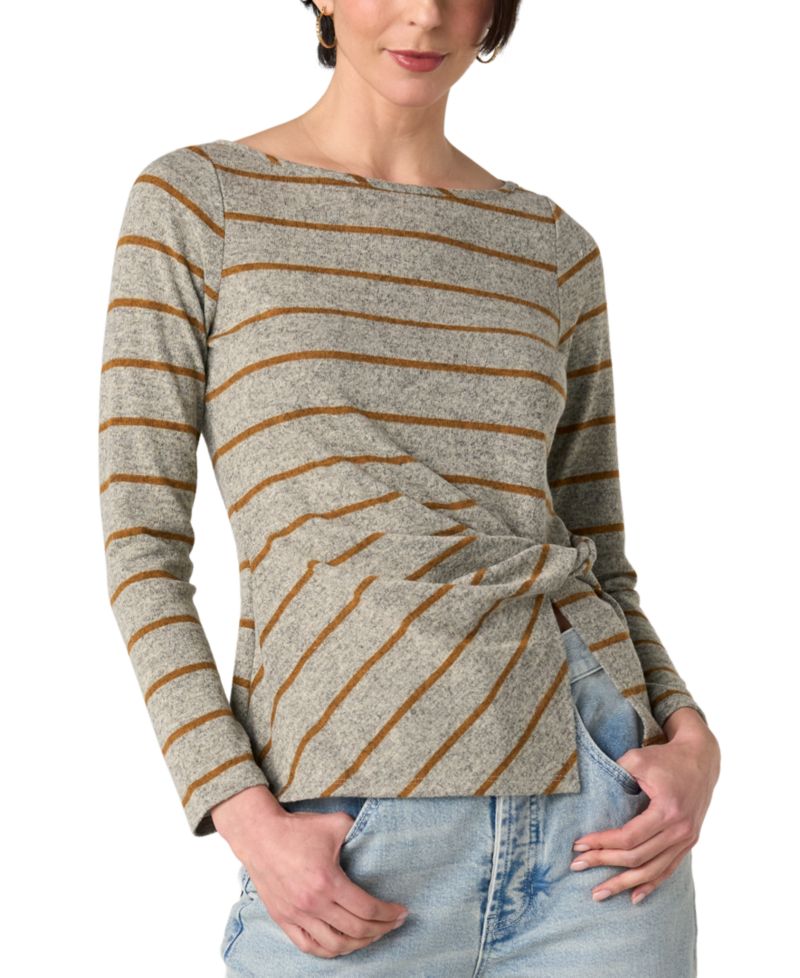 Women's Long-Sleeve Boat Neck Twist Knit Top