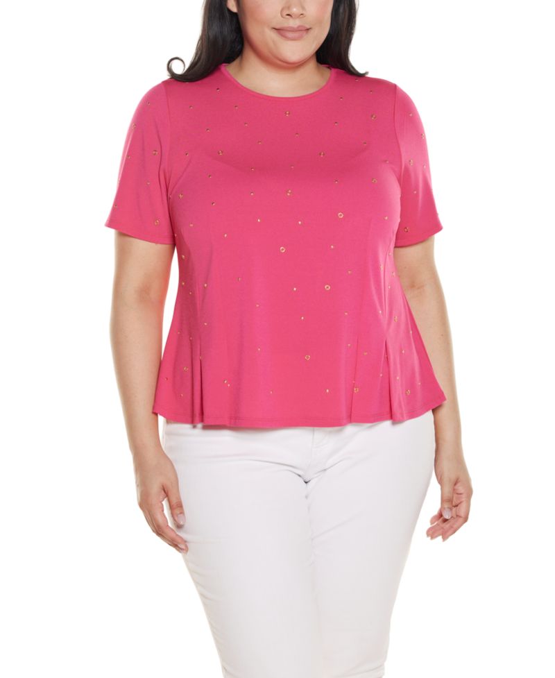 Plus Grommet And Nailhead Pleated Hem Top