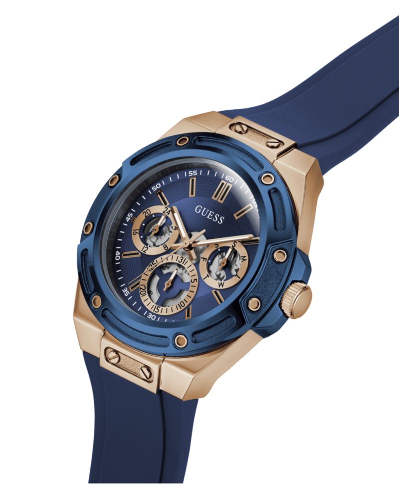 Men's Quartz Blue Silicone Strap Watch 44mm