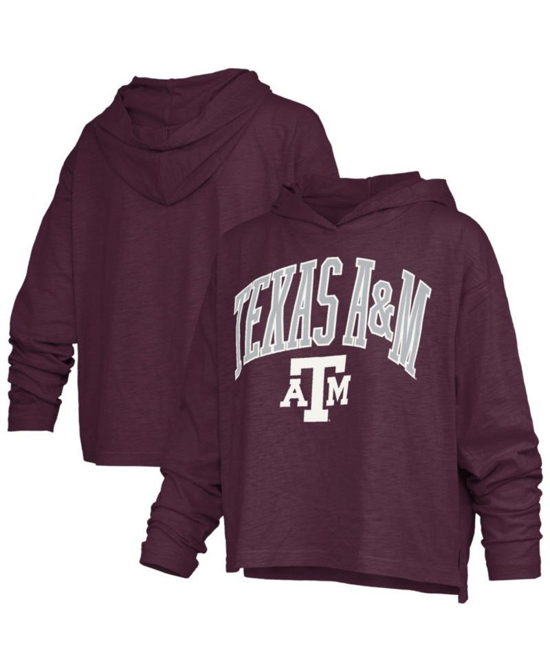 Women's Texas A&M Aggies Nelson Slub Drop-Tail Hem Long-Sleeve Hooded T-Shirt