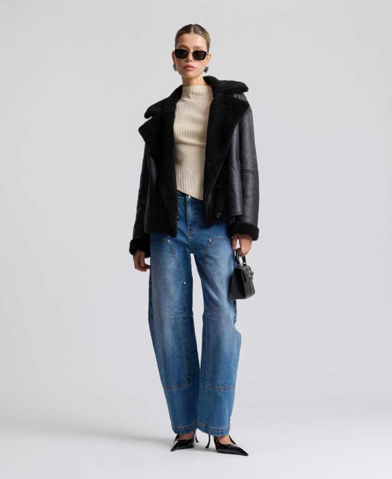 Women's Collared Faux Shearling Coat