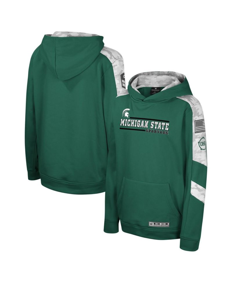 Big Boys and Girls Green Michigan State Spartans OHT Military Appreciation Cyclone Digital Camo Pullover Hoodie