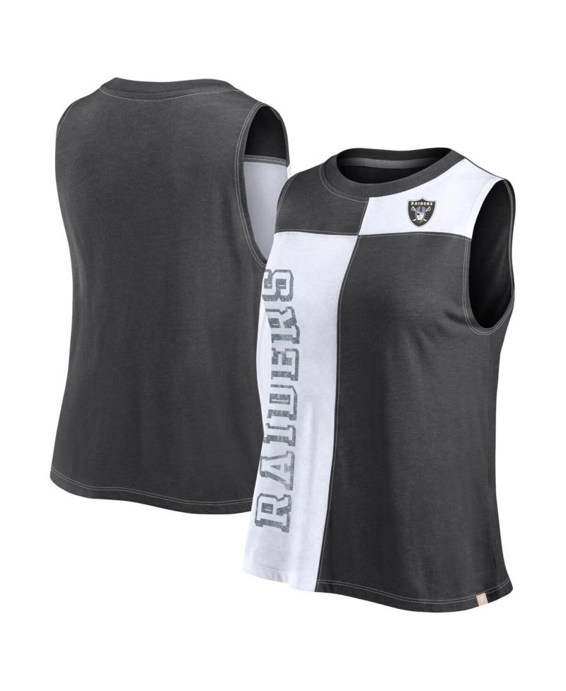 Women's Black, White Distressed Las Vegas Raiders Script Color Block Tank Top