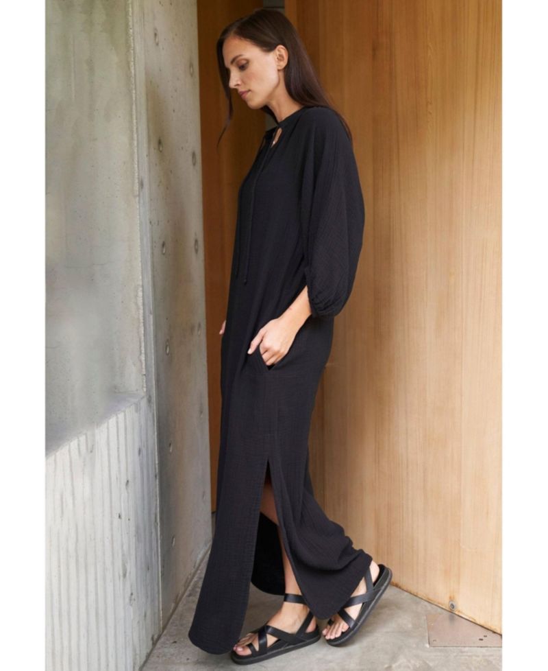 Women's Ocean+Main Avery Long Tie Neck Dress Gauze Caftan