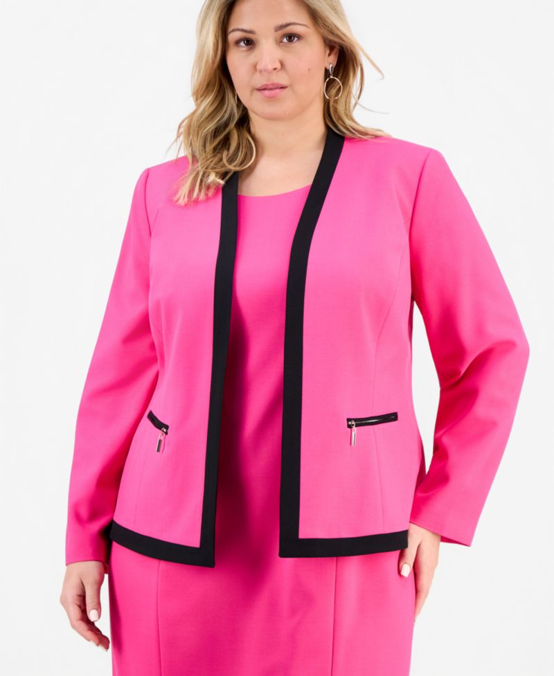 Plus Size Collarless Open-Front Ponte Jacket & 2 Piece Dress Suit