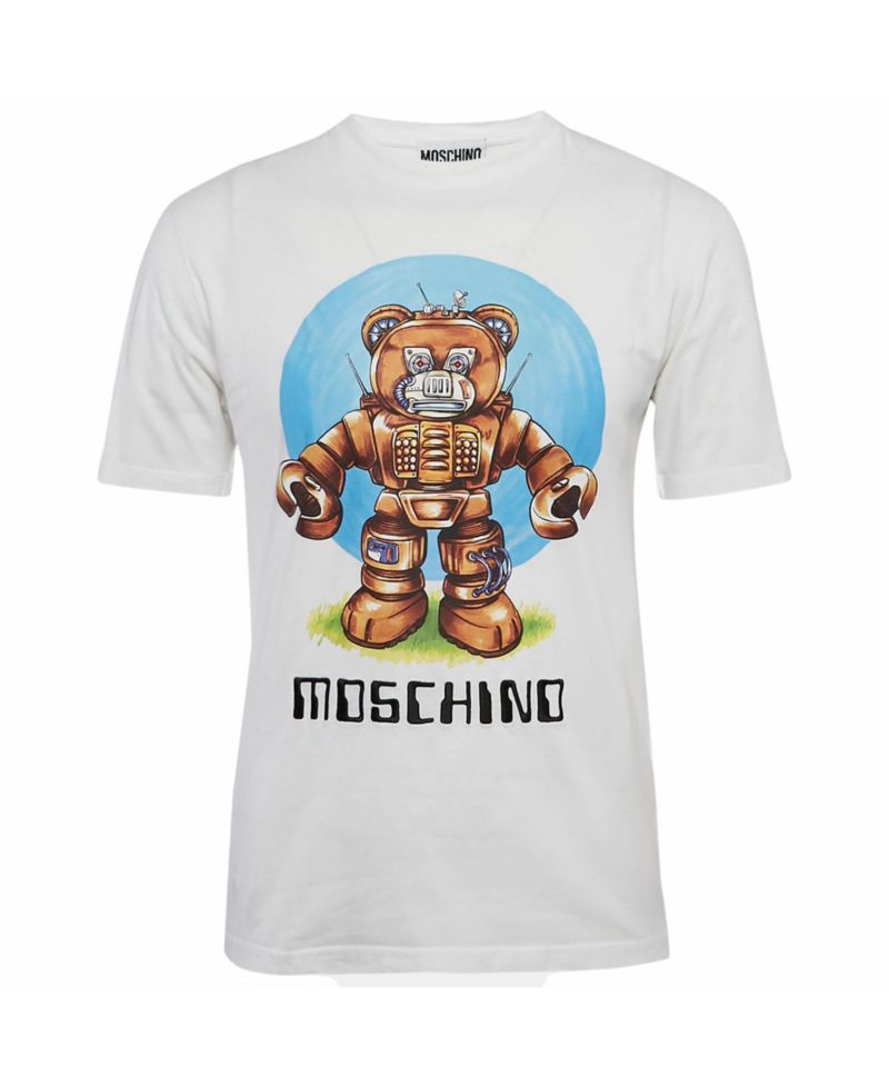 Men's Robot Teddy Print Cotton Crew Neck T-Shirt