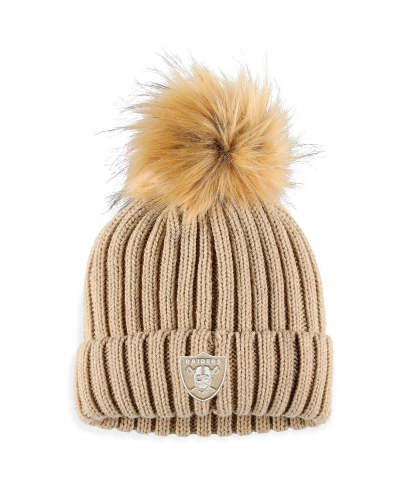 Women's Natural Las Vegas Raiders Neutral Cuffed Knit Hat with Pom