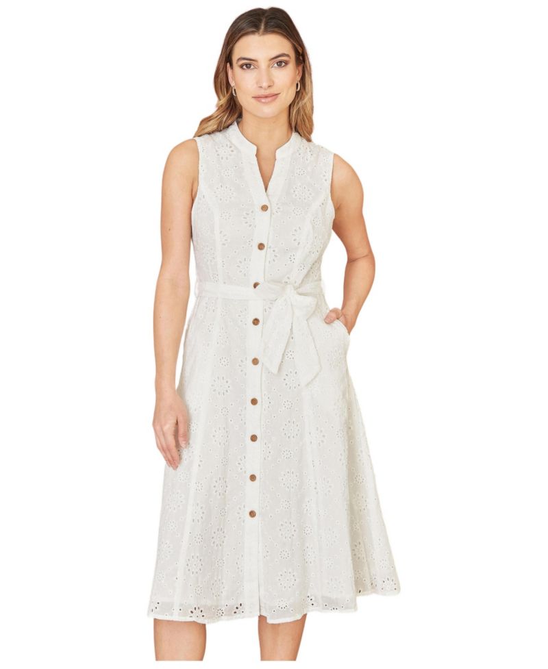 Women's Broderie Anglaise Cotton Shirt Dress