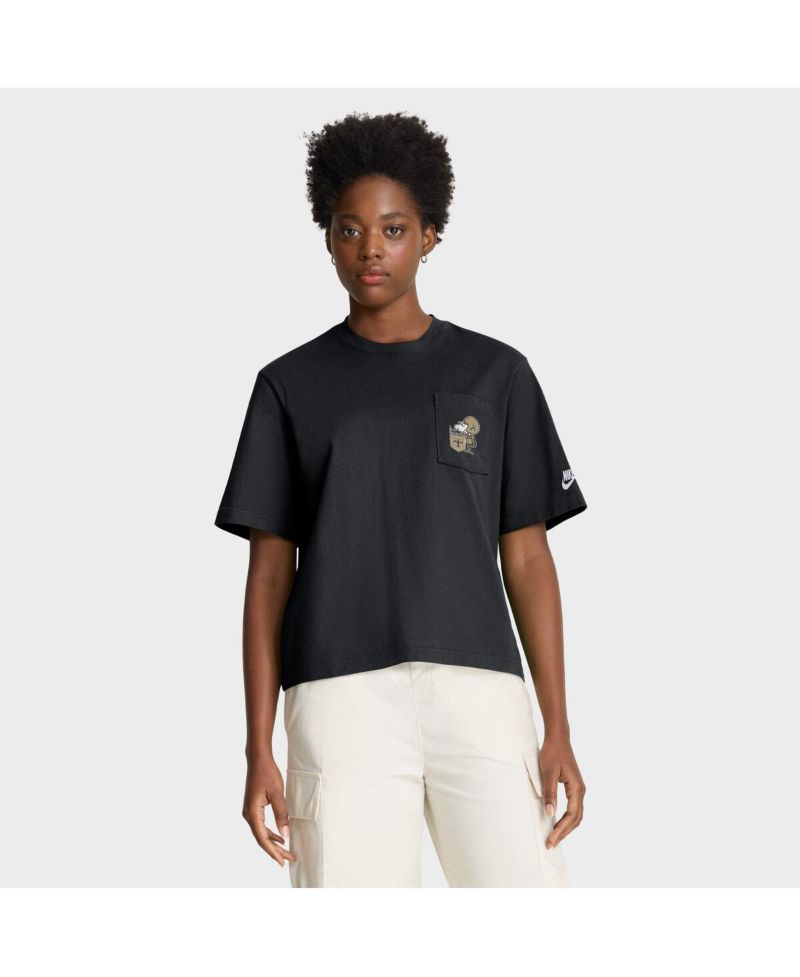 Women's Black New Orleans Saints Rewind Pocket Boxy T-Shirt