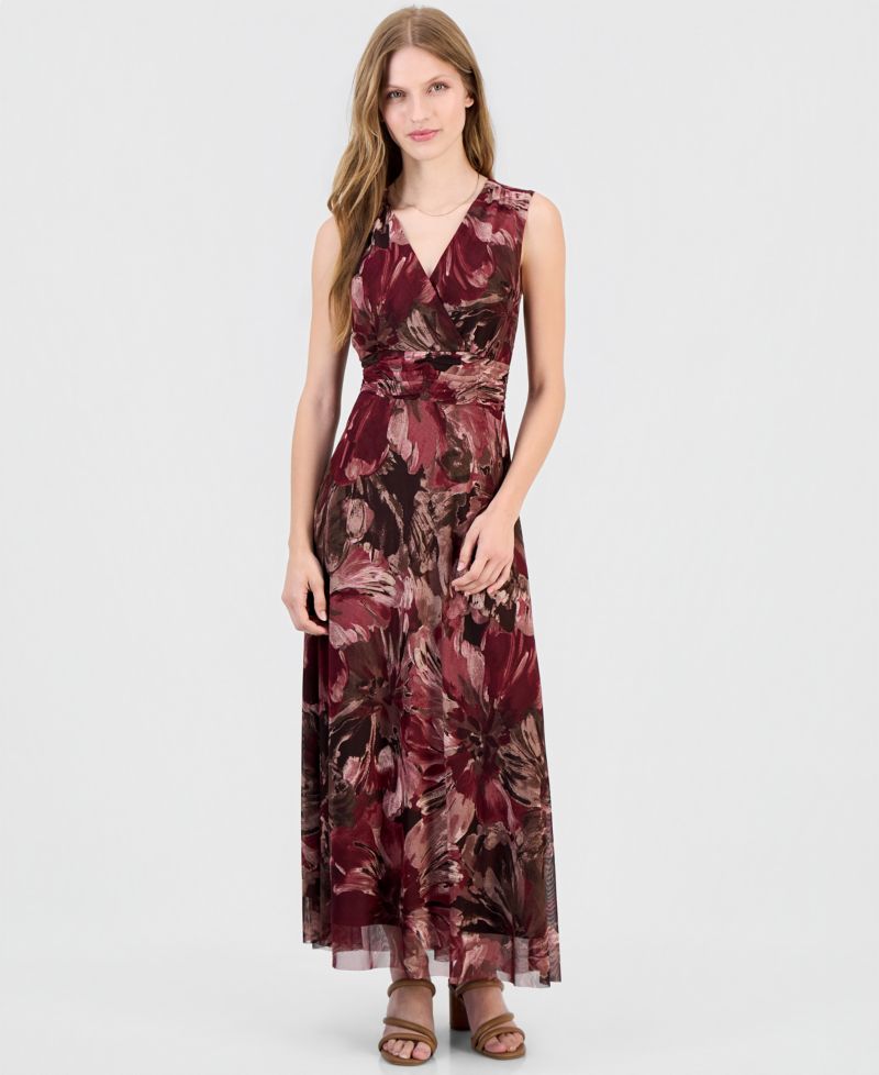 Women's Printed Surplice-Neck Maxi Dress