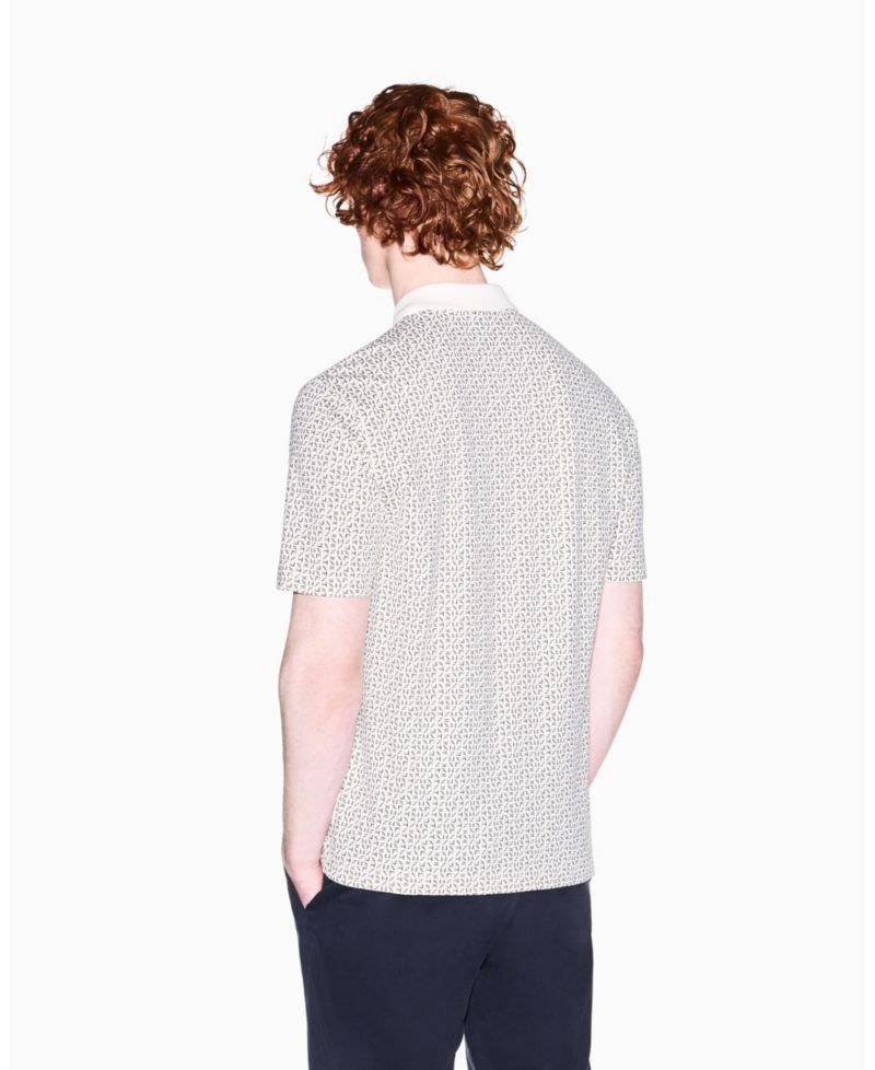 Men's Pique Allover Logo Print Polo Shirt