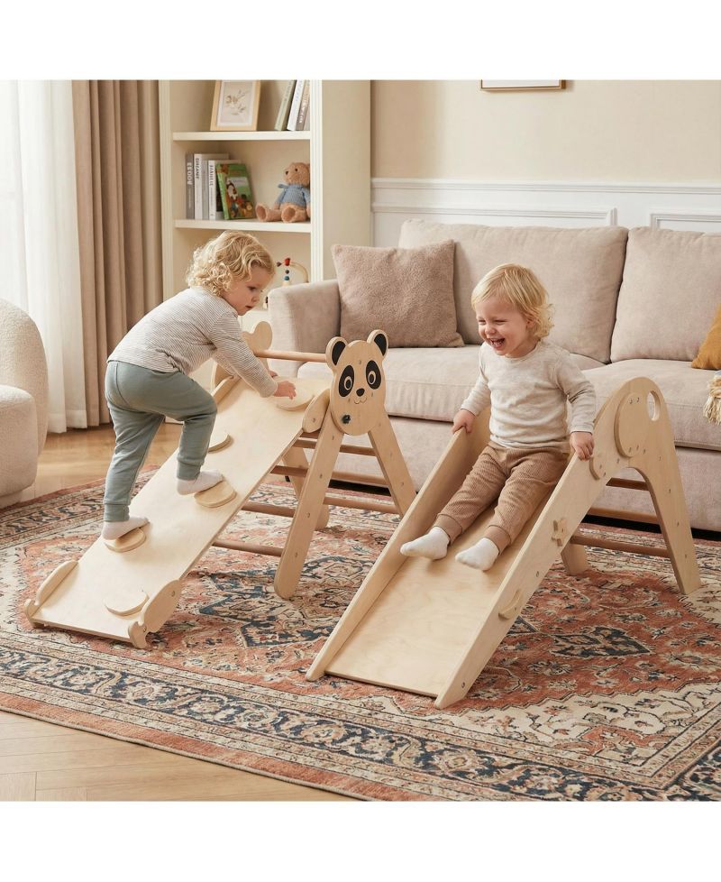 Foldable Wooden Climbing Toys Set with Panda Theme for Toddlers