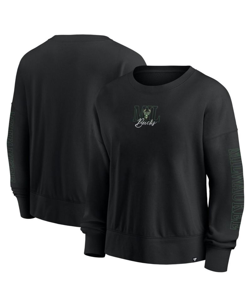 Black Milwaukee Bucks Oversized Game Day Pullover Sweatshirt