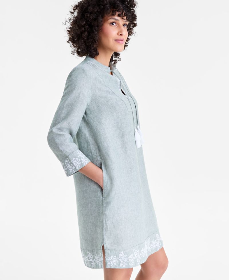 Women's 100% Linen Embroidered Dress